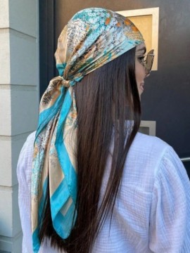 Turquoise Floral Print Scarf/Bandana